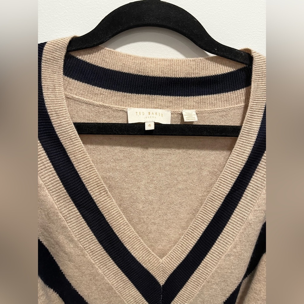 Ted Baker Merino Wool Cashmere Knit Long Sleeve Cream Black Midi Sweater Dress - Picture 7 of 9